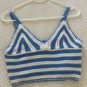 Blue and white crocheted crop top